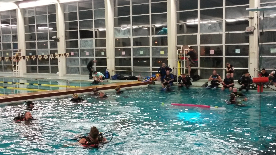 Joyce Fromson Pool, University of Manitoba with SCUBA divers.